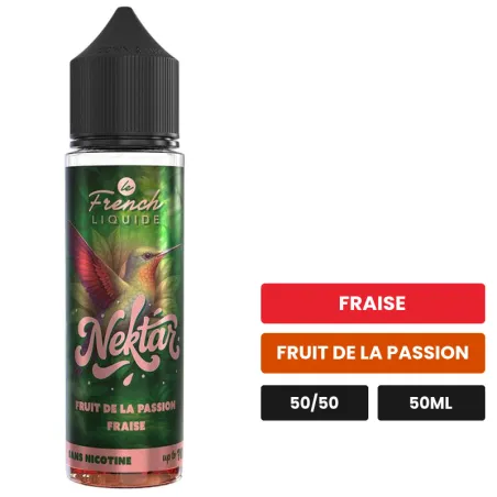 E-liquide Fruit De La Passion Fraise de Le French Liquide, 50 ml, saveurs fraise et fruit de la passion.