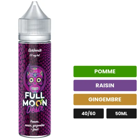 E-liquide Désir de Full Moon, 50 ml, saveurs pomme, raisin et gingembre.