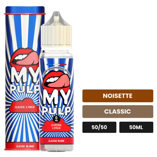 E-liquide Classic Lynch de Pulp, 50 ml, saveurs noisette et classic.