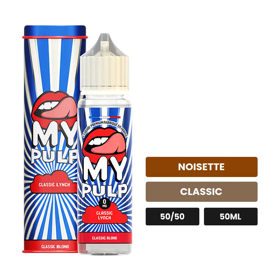 E-liquide Classic Lynch de Pulp, 50 ml, saveurs noisette et classic.