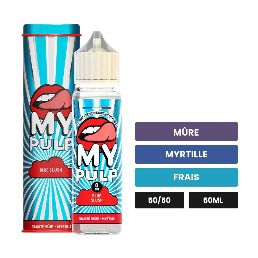 E-liquide Blue Slush de Pulp, 50 ml, saveurs mûre, myrtille et frais.