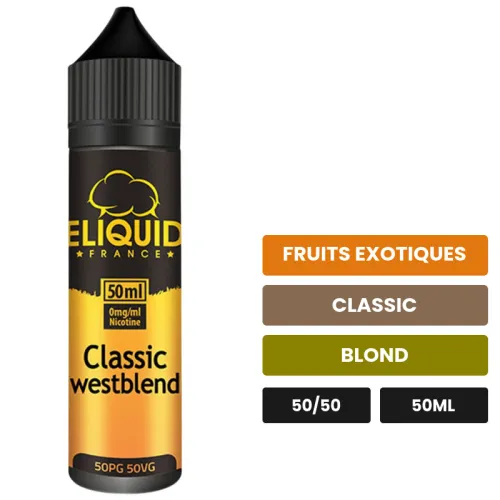 E-liquide Classic Westblend d'Eliquid France, 50 ml, saveurs fruits exotiques, classic et blond, sans nicotine — prêt à.
