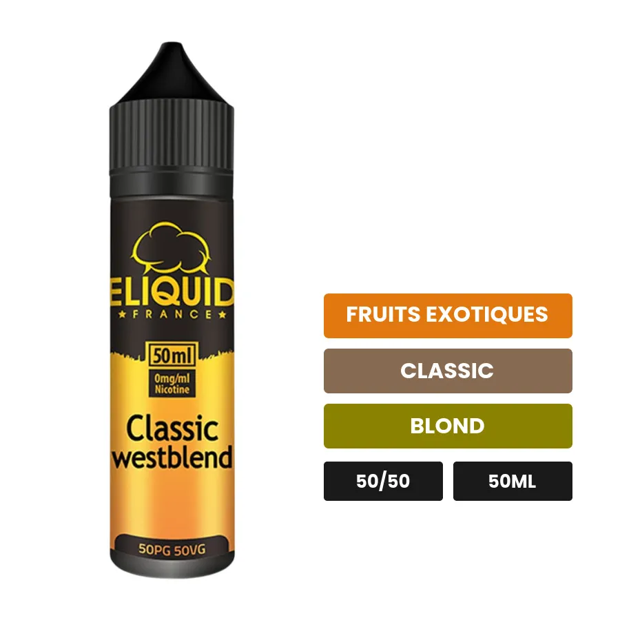 E-liquide Classic Westblend d'Eliquid France, 50 ml, saveurs fruits exotiques, classic et blond, sans nicotine — prêt à.
