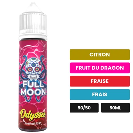 E-liquide Odyssée de Full Moon, 50 ml, saveurs citron, fruit du dragon, fraise et 1 autre, sans nicotine — prêt à booster de.