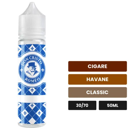 E-liquide Don Cristo Romeo de PGVG Labs, 50 ml, saveurs cigare, havane et classic, sans nicotine — prêt à booster de nicotine.