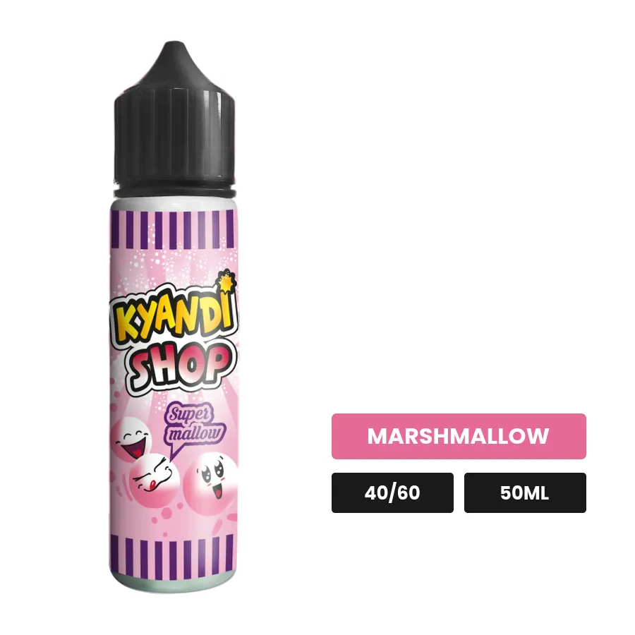 E-liquide Super Mallow de Kyandi Shop, 50 ml, saveur marshmallow, sans nicotine — prêt à booster de nicotine.