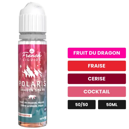 E-liquide Dragon Spark de Le French Liquide, 50 ml, saveurs fruit du dragon, fraise, cerise et 2 autres, sans nicotine —.