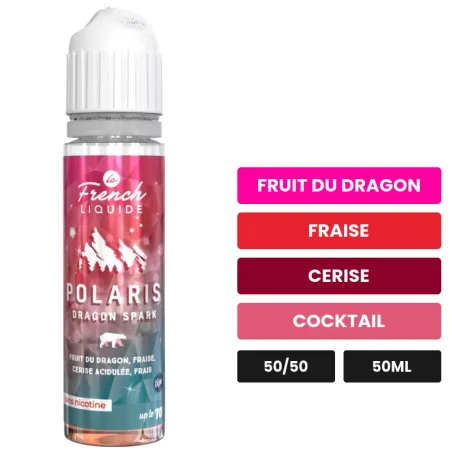 E-liquide Dragon Spark de Le French Liquide, 50 ml, saveurs fruit du dragon, fraise, cerise et 2 autres, sans nicotine —.