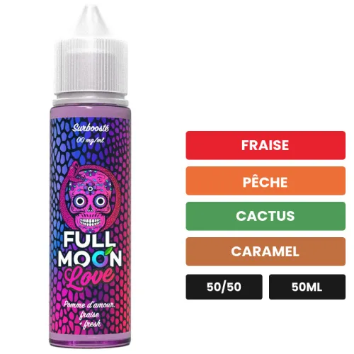 E-liquide Eden de Full Moon, 50 ml, saveurs fraise, pêche, cactus et 5 autres, sans nicotine — prêt à booster de nicotine.
