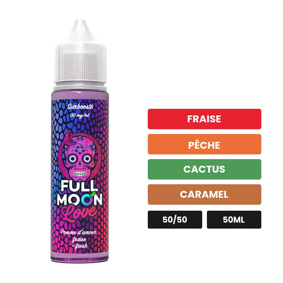 E-liquide Eden de Full Moon, 50 ml, saveurs fraise, pêche, cactus et 5 autres, sans nicotine — prêt à booster de nicotine.