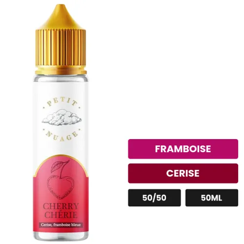 E-liquide Cherry Chérie, 50 ml, saveurs framboise et cerise, sans nicotine — prêt à booster de nicotine.