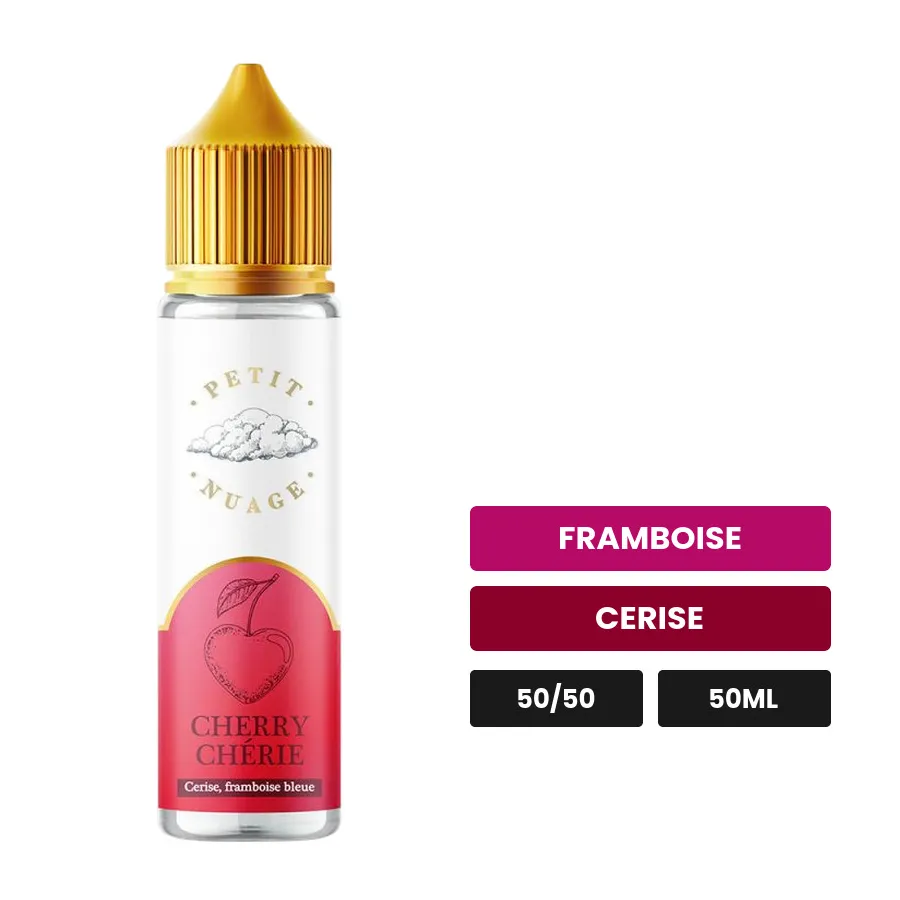 E-liquide Cherry Chérie, 50 ml, saveurs framboise et cerise, sans nicotine — prêt à booster de nicotine.