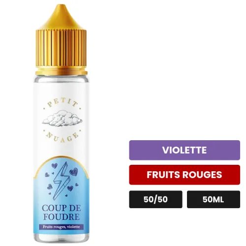 E-liquide Coup De Foudre, 50 ml, saveurs violette et fruits rouges, sans nicotine — prêt à booster de nicotine.