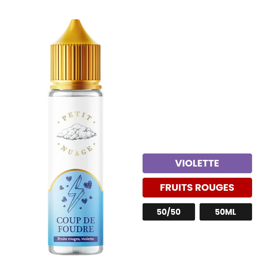 E-liquide Coup De Foudre, 50 ml, saveurs violette et fruits rouges, sans nicotine — prêt à booster de nicotine.