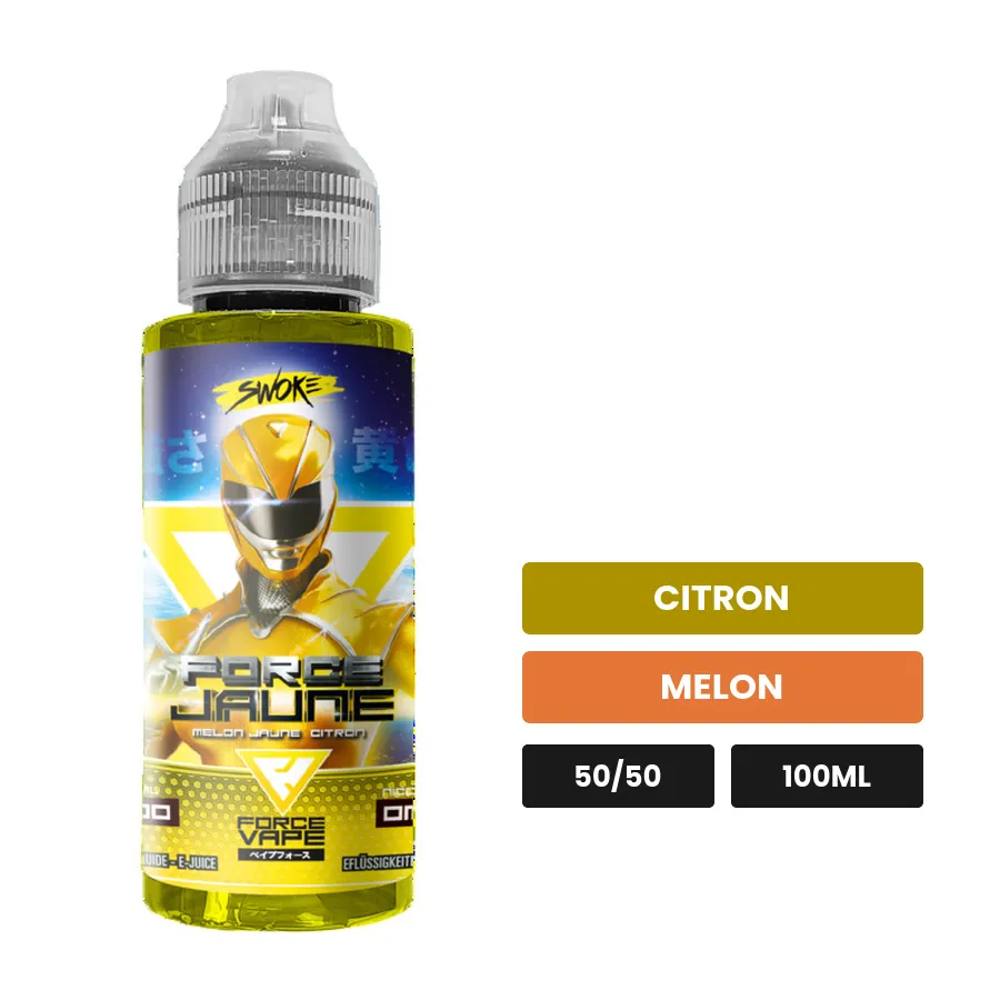 E-liquide Force Jaune de Swoke, 100 ml, saveurs citron et melon, sans nicotine — prêt à booster de nicotine.