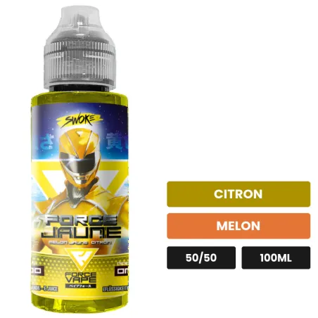 E-liquide Force Jaune de Swoke, 100 ml, saveurs citron et melon, sans nicotine — prêt à booster de nicotine.