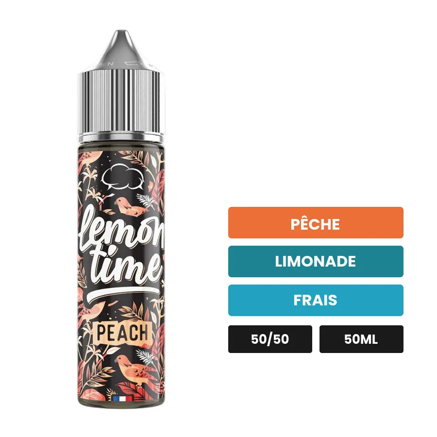 E-liquide Peach d'Eliquid France, 50 ml, saveurs pêche, limonade et frais, sans nicotine — prêt à booster de nicotine.