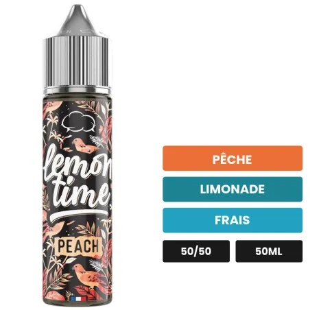 E-liquide Peach d'Eliquid France, 50 ml, saveurs pêche, limonade et frais, sans nicotine — prêt à booster de nicotine.