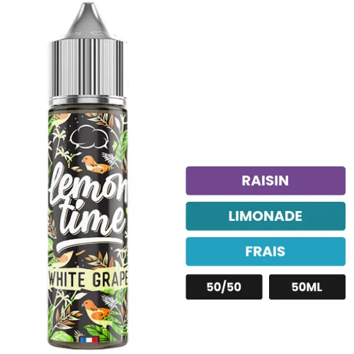 E-liquide White Grape d'Eliquid France, 50 ml, saveurs raisin, limonade et frais, sans nicotine — prêt à booster de nicotine.