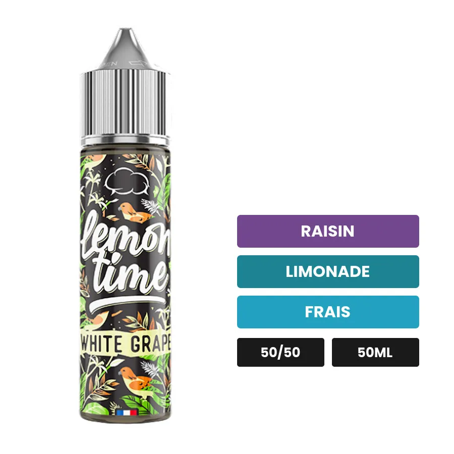 E-liquide White Grape d'Eliquid France, 50 ml, saveurs raisin, limonade et frais, sans nicotine — prêt à booster de nicotine.