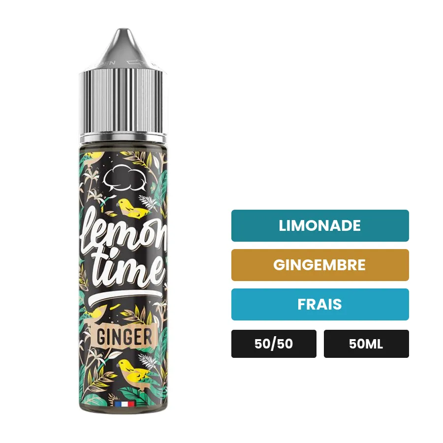 E-liquide Ginger d'Eliquid France, 50 ml, saveurs limonade, gingembre et frais, sans nicotine — prêt à booster de nicotine.