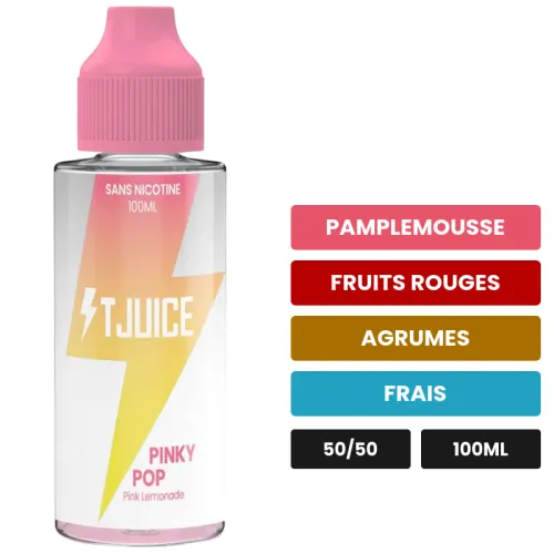 E-liquide Pinky Pop de T-Juice, 100 ml, saveurs pamplemousse, fruits rouges, agrumes et 1 autre, sans nicotine — prêt à.
