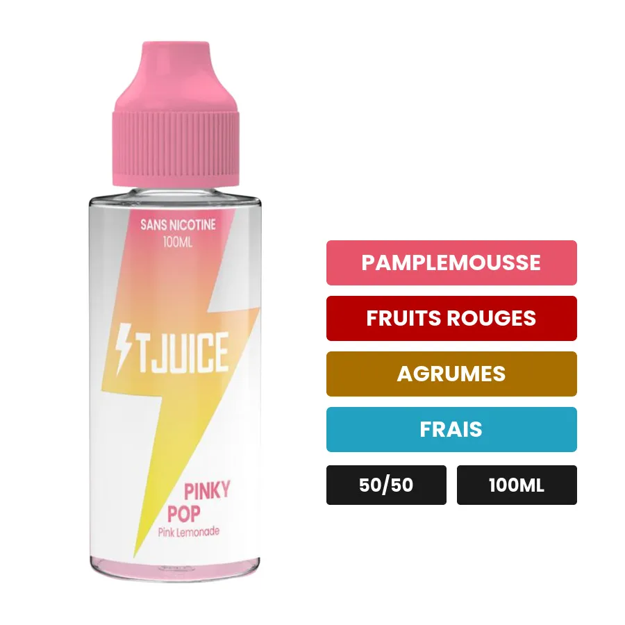 E-liquide Pinky Pop de T-Juice, 100 ml, saveurs pamplemousse, fruits rouges, agrumes et 1 autre, sans nicotine — prêt à.