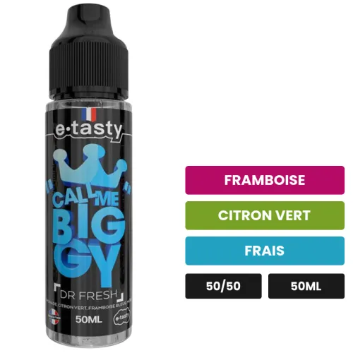 E-liquide Dr Fresh d'E.Tasty, 50 ml, saveurs framboise, citron vert et frais, sans nicotine — prêt à booster de nicotine.