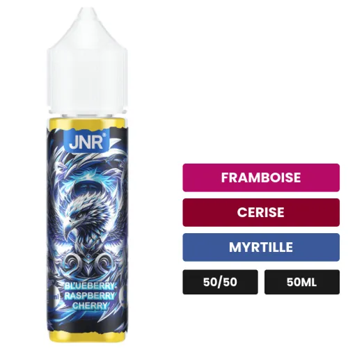 E-liquide Blueberry Raspberry Cherry de Jnr, 50 ml, saveurs framboise, cerise et myrtille.