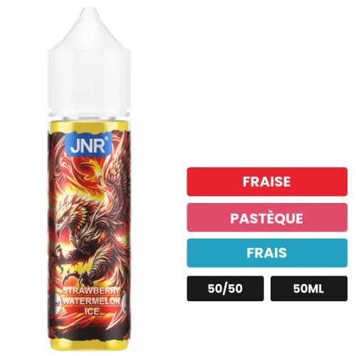 E-liquide Strawberry Watermelon Ice de Jnr, 50 ml, saveurs fraise, pastèque et frais.