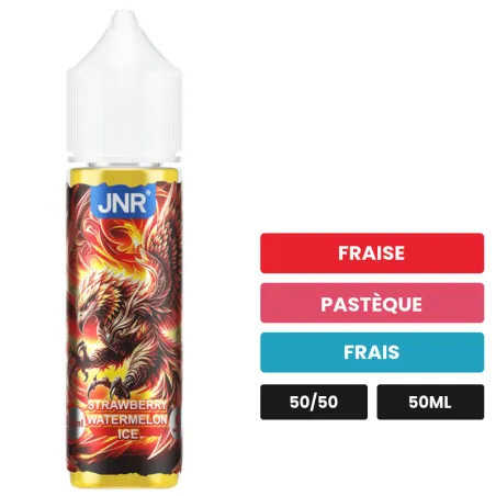 E-liquide Strawberry Watermelon Ice de Jnr, 50 ml, saveurs fraise, pastèque et frais.