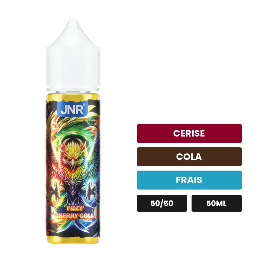 E-liquide Fizzy Cherry Cola de Jnr, 50 ml, saveurs cerise, cola et frais.