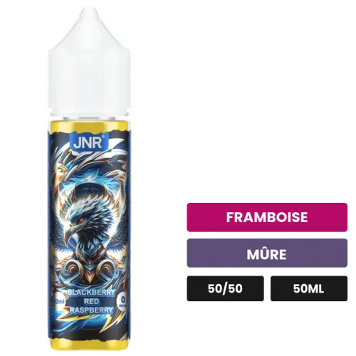 E-liquide Blackberry Red Raspberry de Jnr, 50 ml, saveurs framboise et mûre.