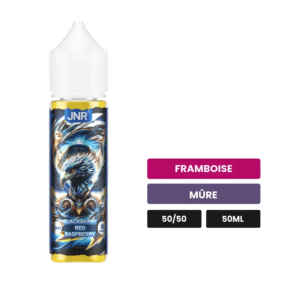 E-liquide Blackberry Red Raspberry de Jnr, 50 ml, saveurs framboise et mûre.