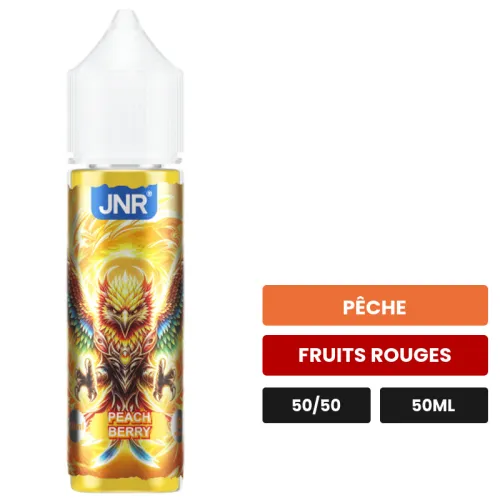 E-liquide Peach Berry de Jnr, 50 ml, saveurs pêche et fruits rouges.