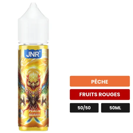 E-liquide Peach Berry de Jnr, 50 ml, saveurs pêche et fruits rouges.