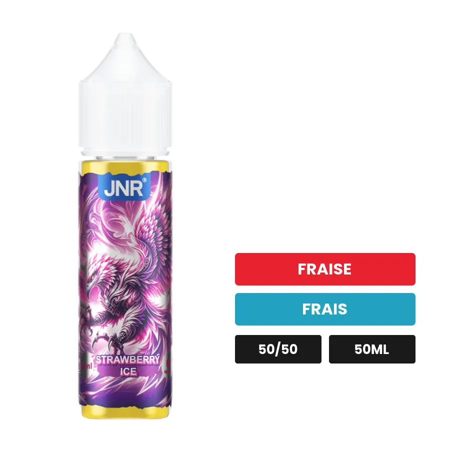 E-liquide Strawberry Ice de Jnr, 50 ml, saveurs fraise et frais.