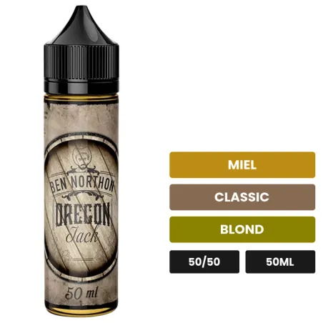 E-liquide Oregan Jack de Ben Northon, 50 ml, saveurs miel, classic et blond, sans nicotine — prêt à booster de nicotine.