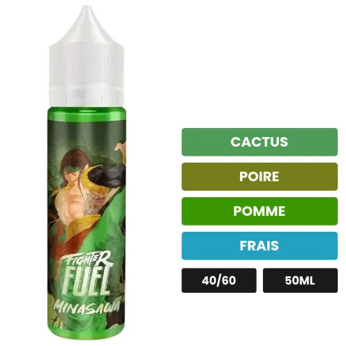 E-liquide Minasawa de Maison Fuel, 50 ml, saveurs cactus, poire, pomme et 1 autre, sans nicotine — prêt à booster de nicotine.