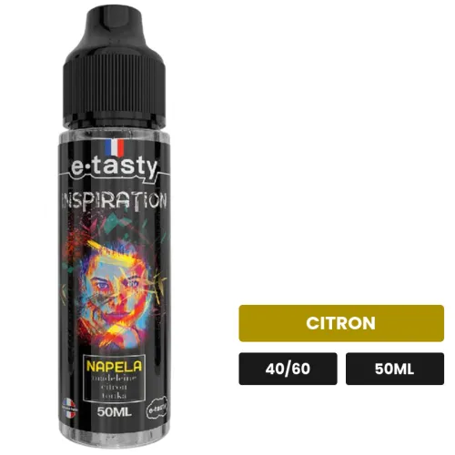 E-liquide Napela d'E.Tasty, 50 ml, saveur citron, sans nicotine — prêt à booster de nicotine.
