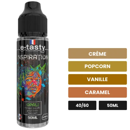 E-liquide Opali d'E.Tasty, 50 ml, saveurs crème, popcorn, vanille et 1 autre, sans nicotine — prêt à booster de nicotine.