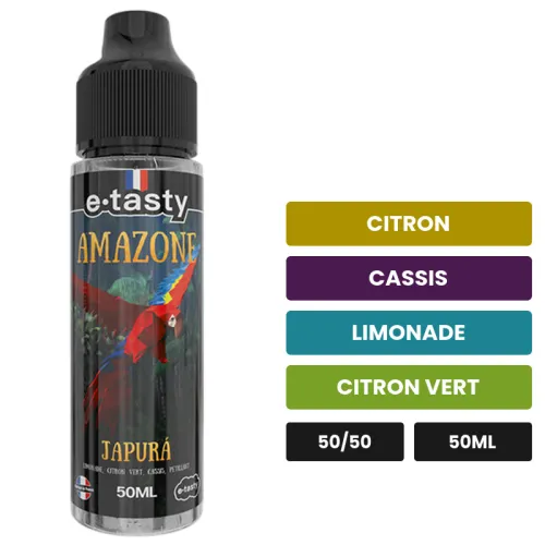 E-liquide Japura d'E.Tasty, 50 ml, saveurs citron, cassis, limonade et 2 autres, sans nicotine — prêt à booster de nicotine.
