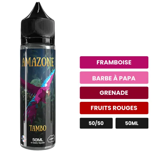 E-liquide Tambo d'E.Tasty, 50 ml, saveurs framboise, barbe à papa, grenade et 2 autres, sans nicotine — prêt à booster de.