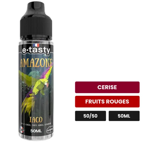 E-liquide Iaco d'E.Tasty, 50 ml, saveurs cerise et fruits rouges, sans nicotine — prêt à booster de nicotine.