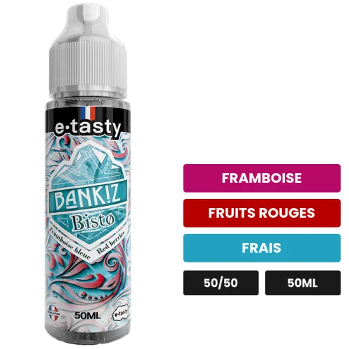 E-liquide Bisto Frais d'E.Tasty, 50 ml, saveurs framboise, fruits rouges et frais, sans nicotine — prêt à booster de nicotine.