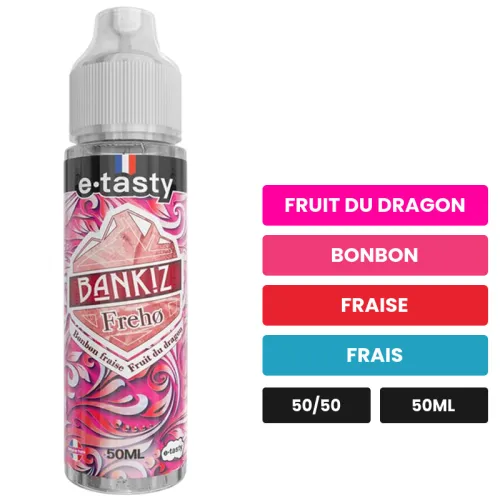 E-liquide Freho d'E.Tasty, 50 ml, saveurs fruit du dragon, bonbon, fraise et 1 autre, sans nicotine — prêt à booster de.