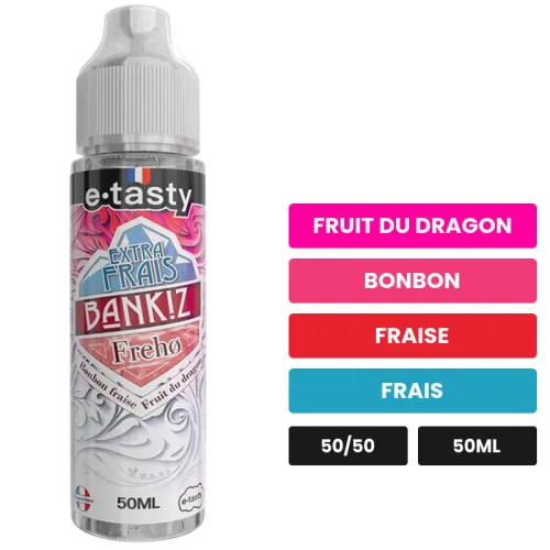 E-liquide Freho Extra Frais d'E.Tasty, 50 ml, saveurs fruit du dragon, bonbon, fraise et 1 autre, sans nicotine — prêt à.