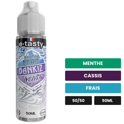 E-liquide Kalio Extra Frais d'E.Tasty, 50 ml, saveurs menthe, cassis et frais, sans nicotine — prêt à booster de nicotine.