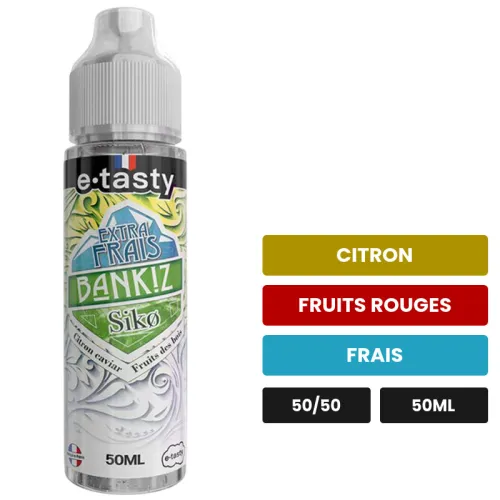 E-liquide Siko Extra Frais d'E.Tasty, 50 ml, saveurs citron, fruits rouges et frais, sans nicotine — prêt à booster de.