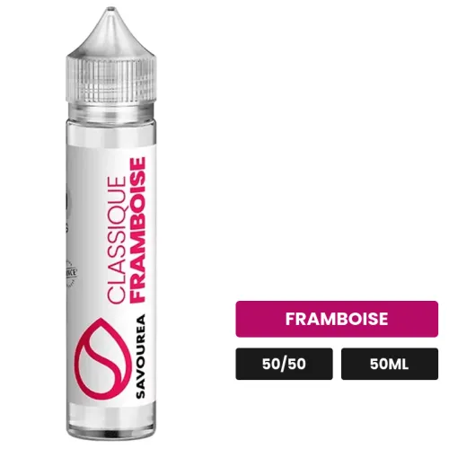 E-liquide Classique Framboise Xl de Savourea, 50 ml, saveur framboise, sans nicotine — prêt à booster de nicotine.